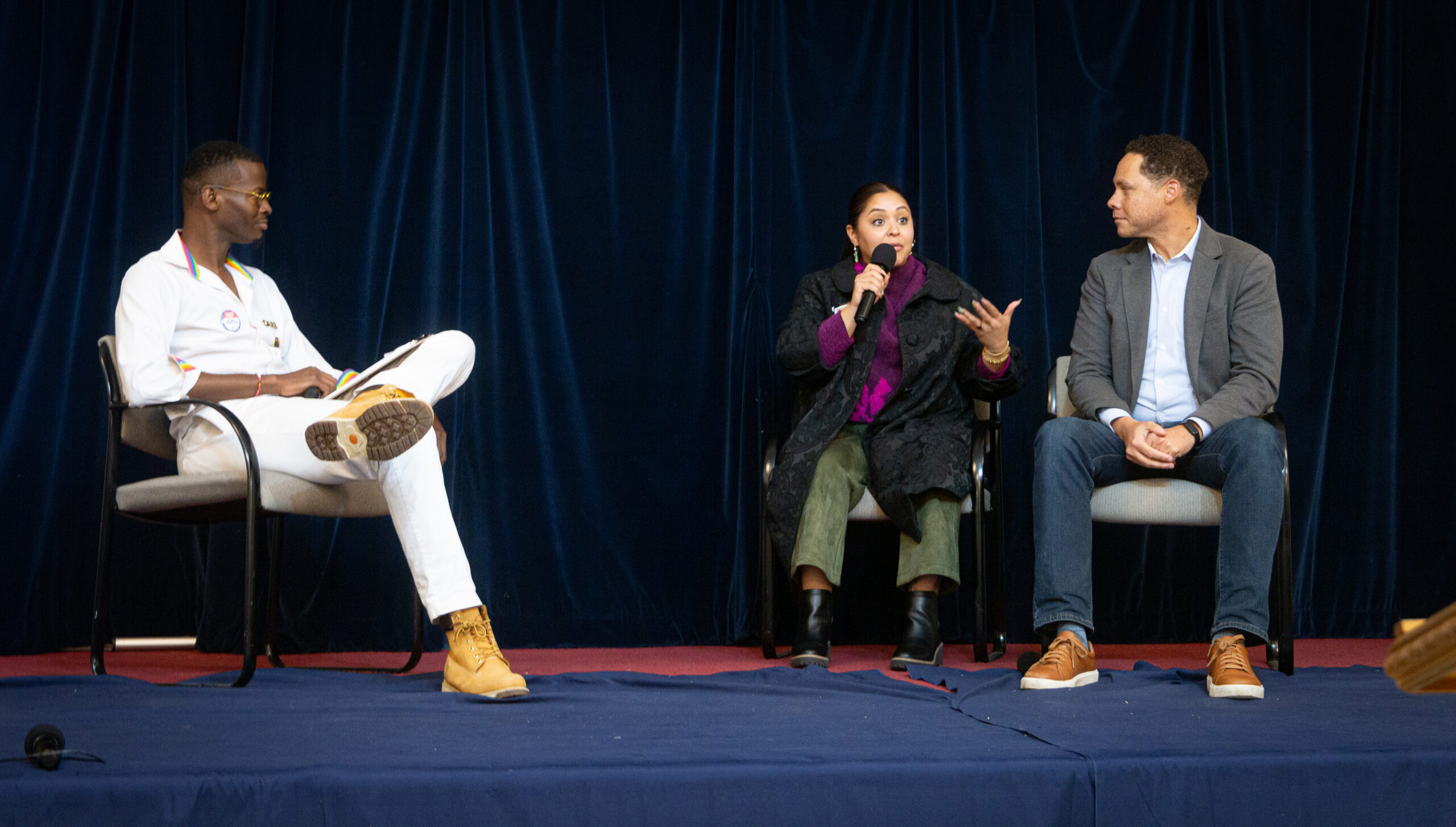 Organizer Arthur Dennis and Alders Julia Ramirez and Matt Martin discuss the Fair Elections ordinance at our town hall.